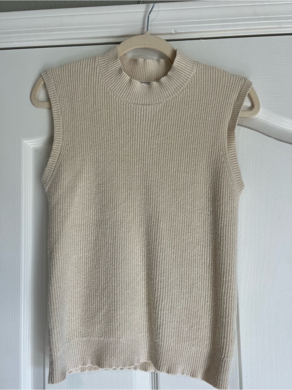 Sleeveless Ribbed Mock Neck Knit Top - Cream